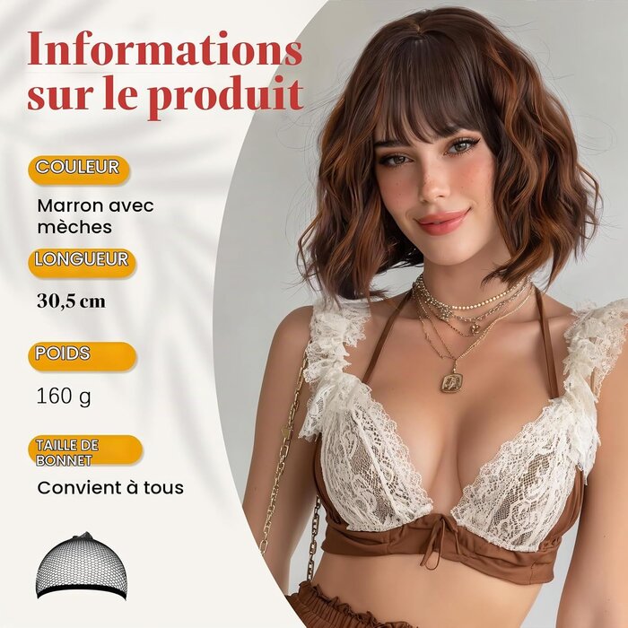 Perruque Bob 30 cm Ondulée Multicolore - 31% de remise
