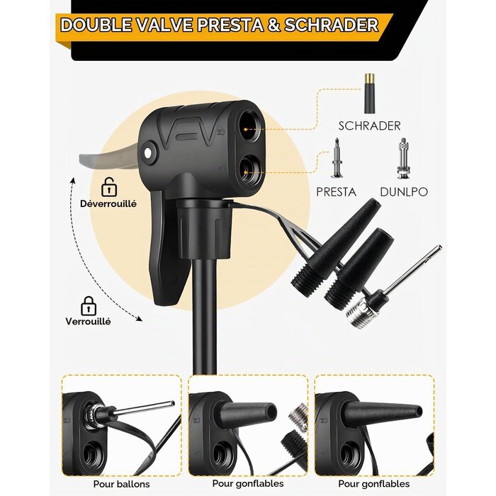 Pompe à pied vélo manomètre 160 PSI - Acier noir - 29% de remise