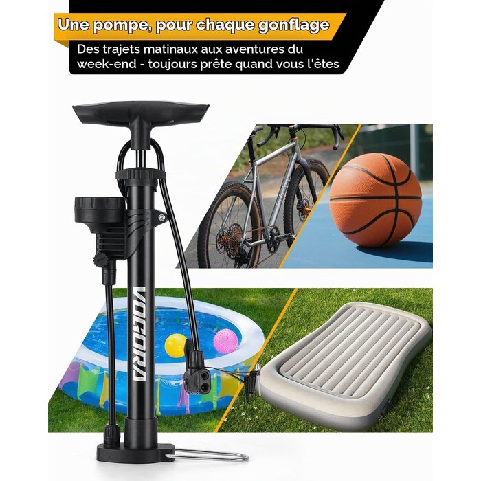 Pompe à pied vélo manomètre 160 PSI - Acier noir - 29% de remise