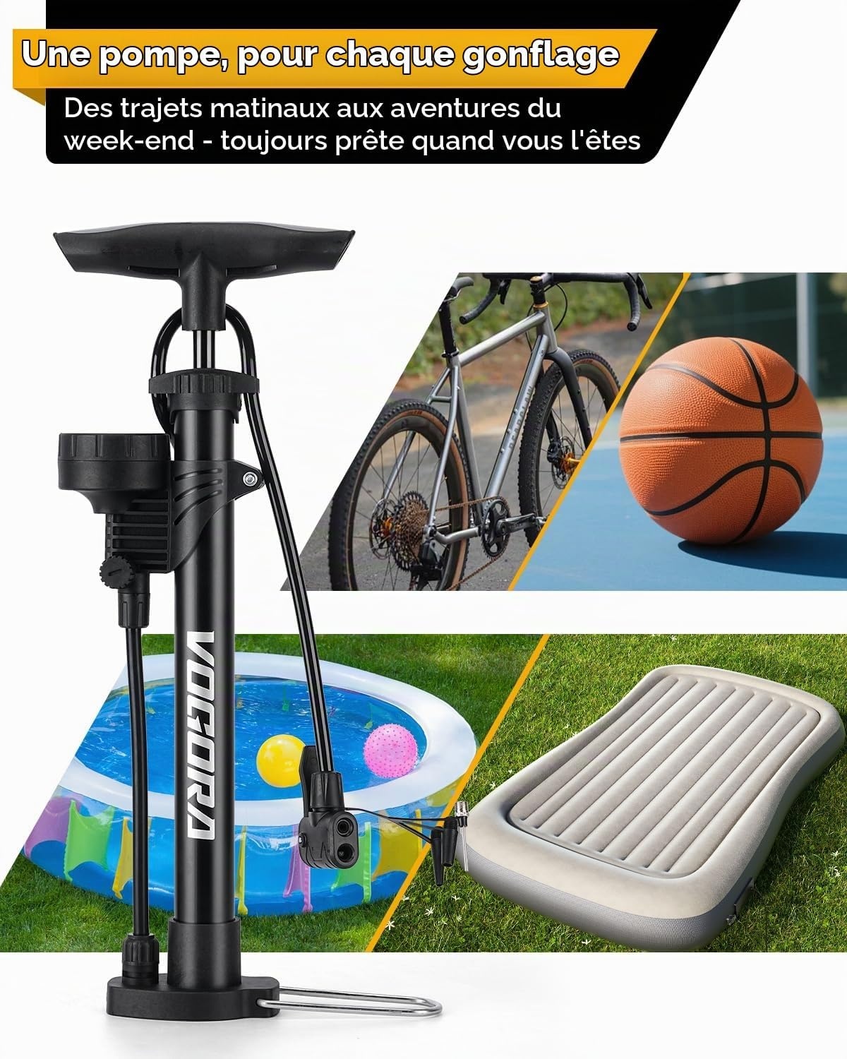 Pompe à pied vélo manomètre 160 PSI - Acier noir - 29% de remise