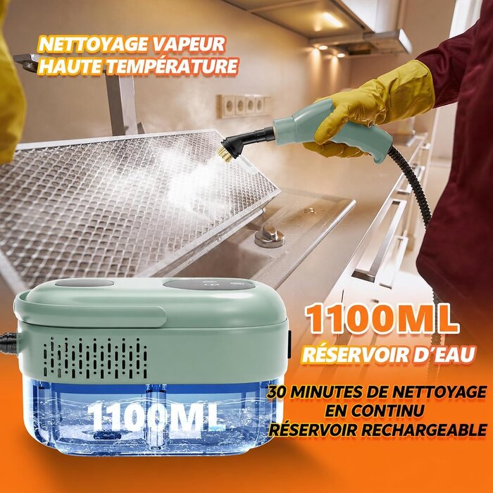 Nettoyeur vapeur 2500W - 1,1L - Écran tactile - Vert - 33% de remise
