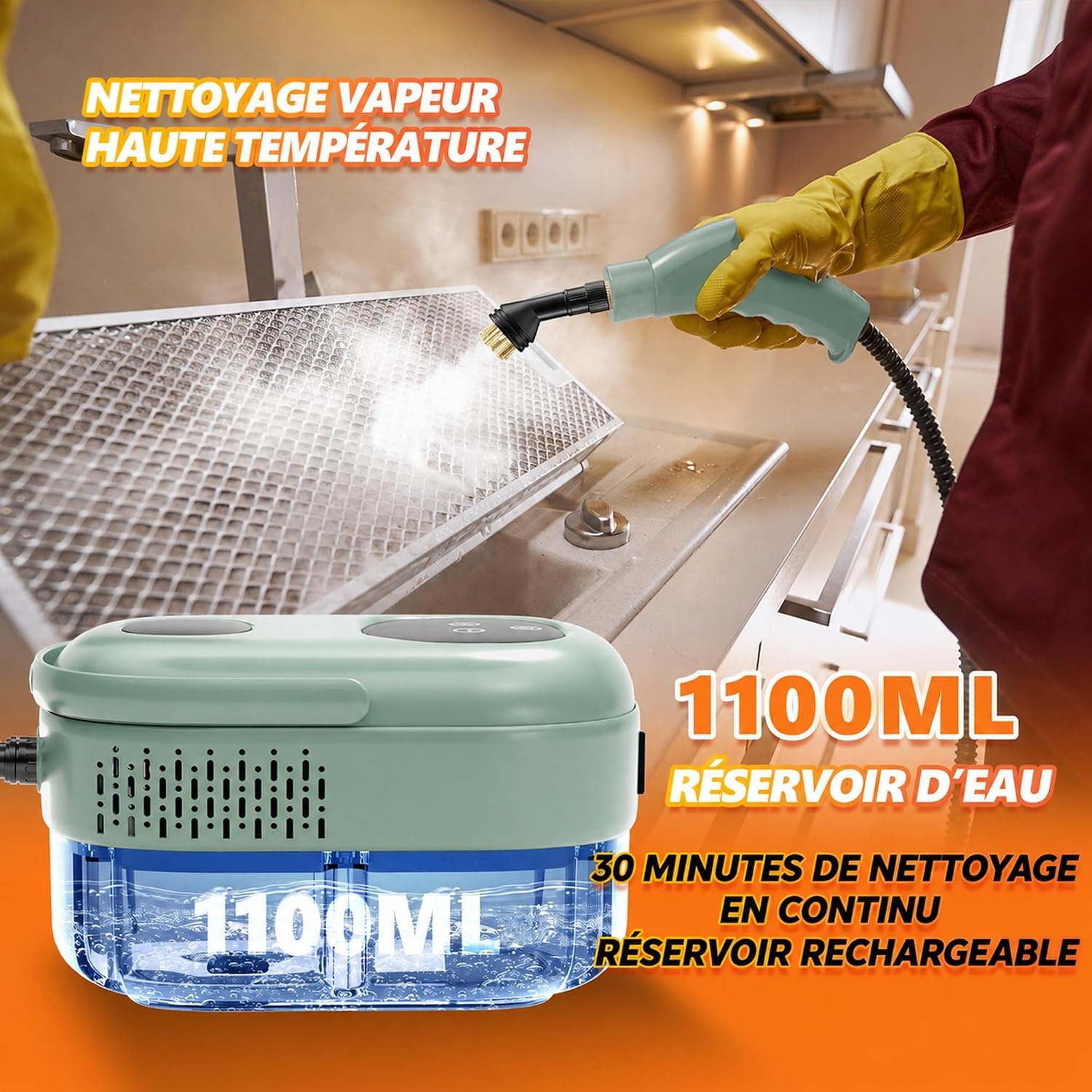 Nettoyeur vapeur 2500W - 1,1L - Écran tactile - Vert - 33% de remise