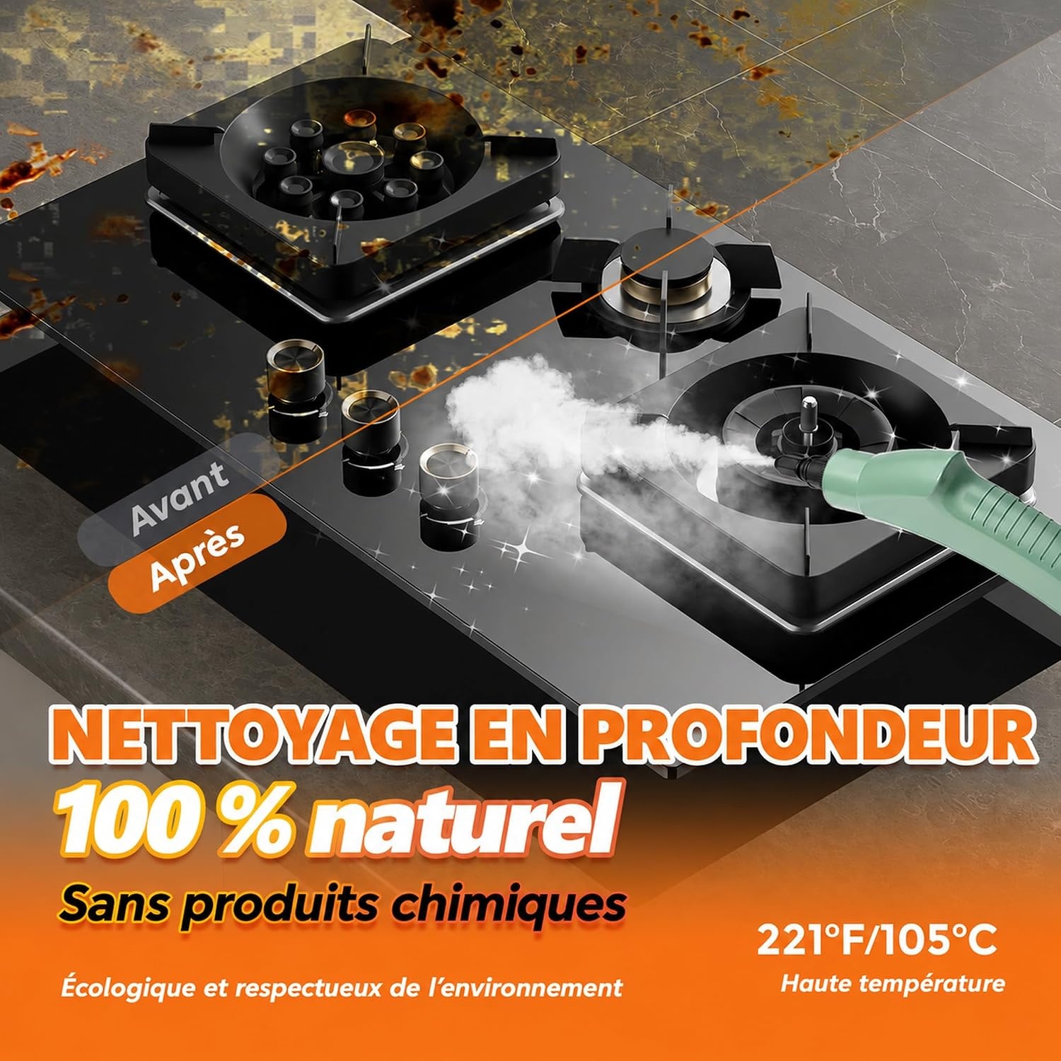 Nettoyeur vapeur 2500W - 1,1L - Écran tactile - Vert - 33% de remise