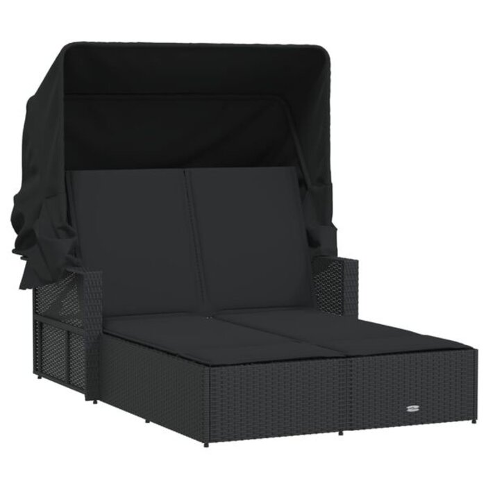 Vidaxl Lit de jardin double avec auvent et coussins - Noir - 35% de remise