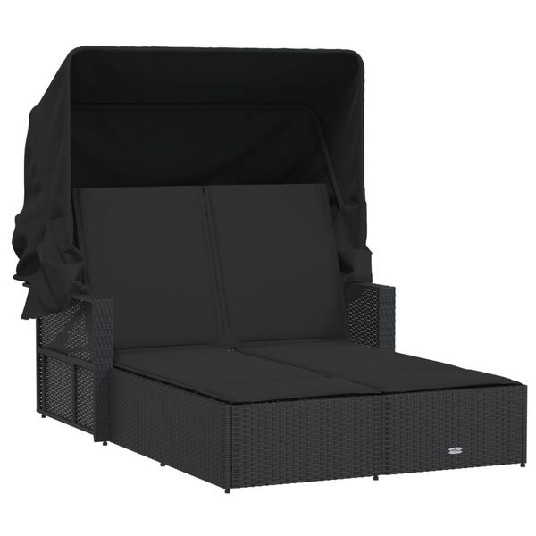 Vidaxl Lit de jardin double avec auvent et coussins - Noir - 35% de remise