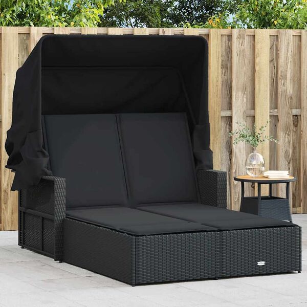 Vidaxl Lit de jardin double avec auvent et coussins - Noir - 35% de remise