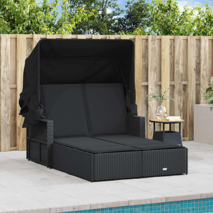 Vidaxl Lit de jardin double avec auvent et coussins - Noir - 35% de remise