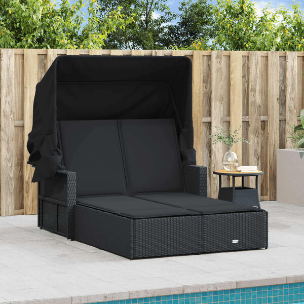 Vidaxl Lit de jardin double avec auvent et coussins - Noir - 35% de remise