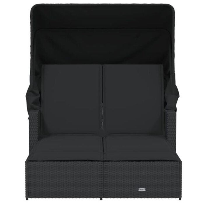 Vidaxl Lit de jardin double avec auvent et coussins - Noir - 35% de remise