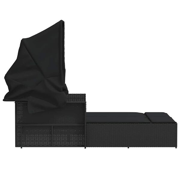 Vidaxl Lit de jardin double avec auvent et coussins - Noir - 35% de remise