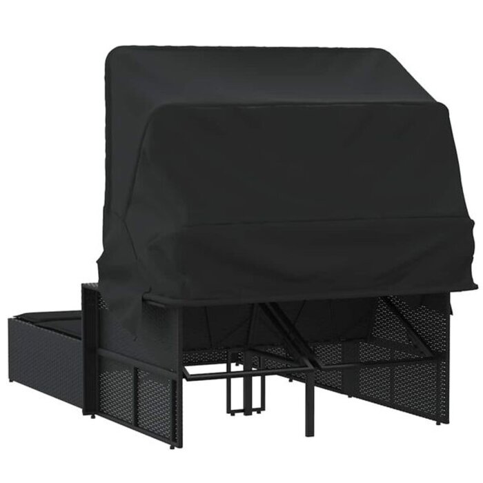 Vidaxl Lit de jardin double avec auvent et coussins - Noir - 35% de remise