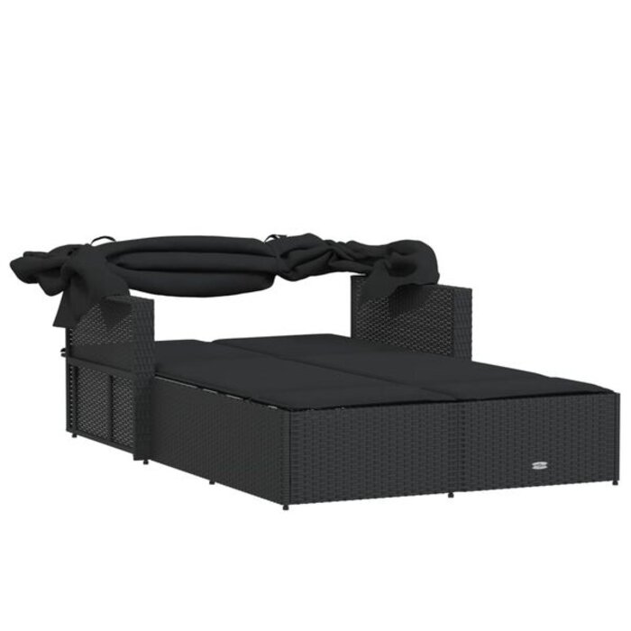 Vidaxl Lit de jardin double avec auvent et coussins - Noir - 35% de remise