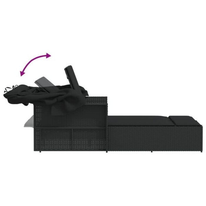 Vidaxl Lit de jardin double avec auvent et coussins - Noir - 35% de remise