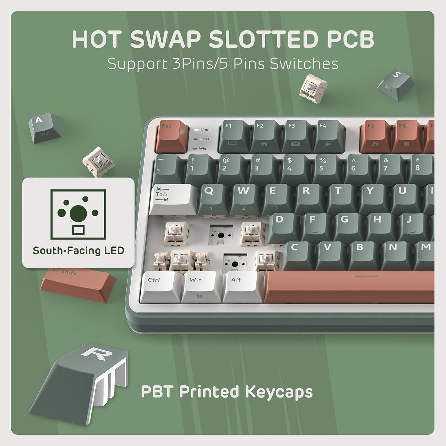 Clavier mécanique 96% sans fil, écran intelligent, vert argile - 34% de remise