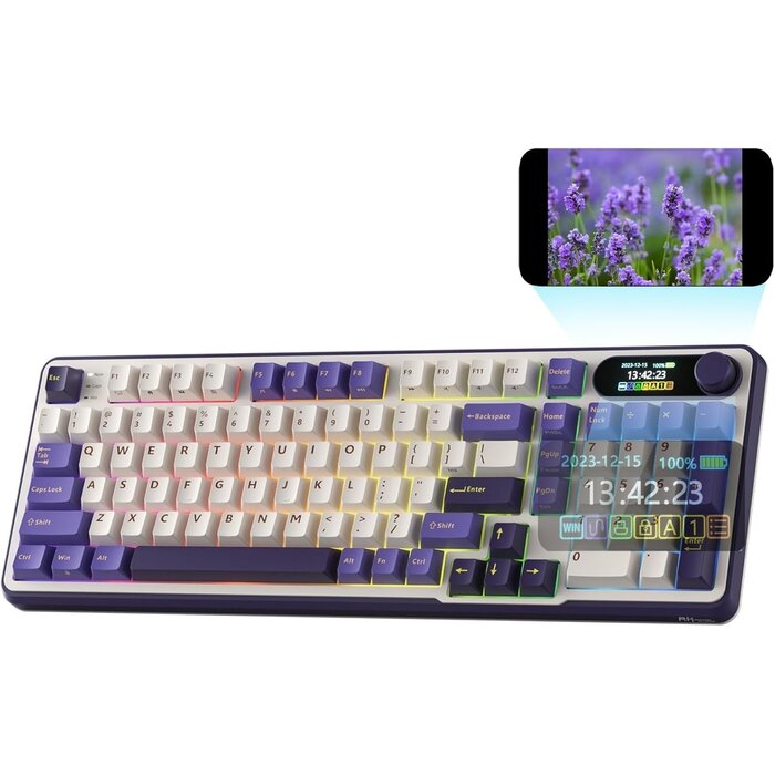 Clavier mécanique 96% sans fil, écran intelligent, vert argile - 34% de remise