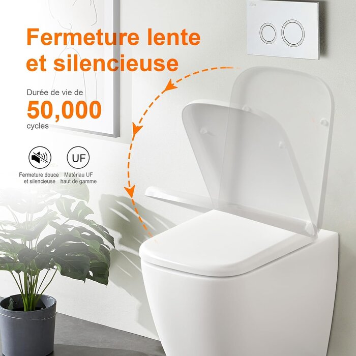 Abattant WC carré à frein de chute - 32% de remise - 461x351 mm