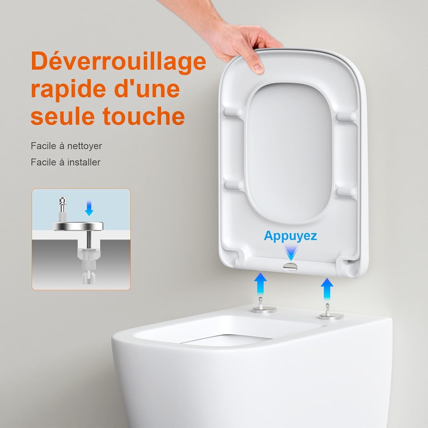 Abattant WC carré à frein de chute - 32% de remise - 461x351 mm