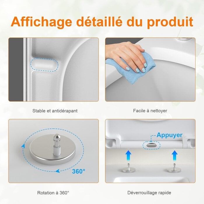 Abattant WC carré à frein de chute - 32% de remise - 461x351 mm