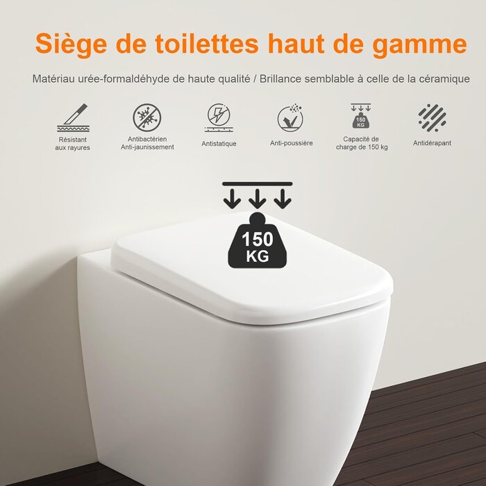 Abattant WC carré à frein de chute - 32% de remise - 461x351 mm