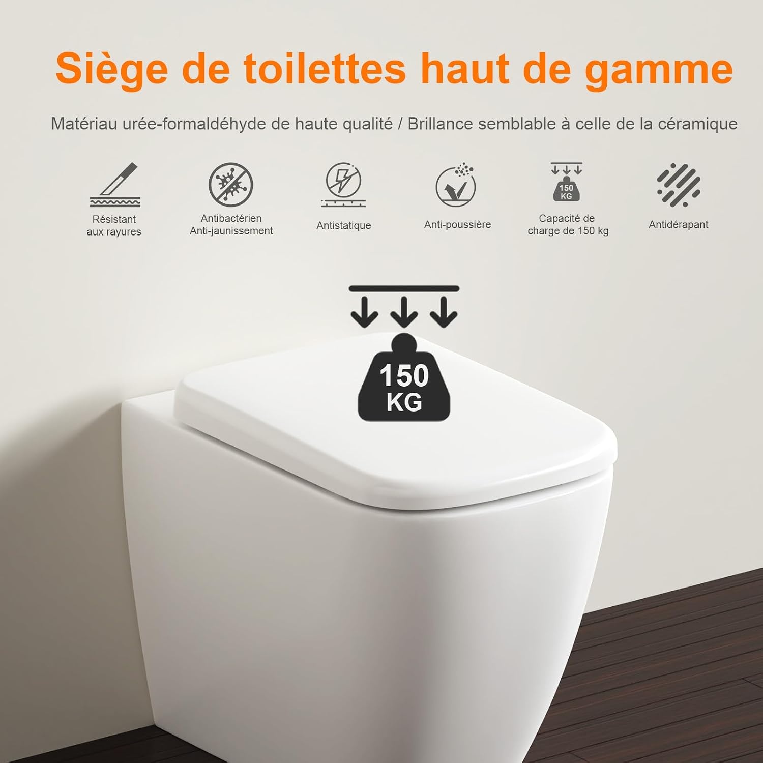 Abattant WC carré à frein de chute - 32% de remise - 461x351 mm