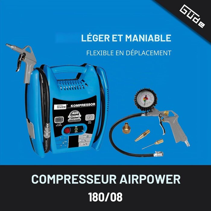 Compresseur d'air portable 180/08 - Kit complet - 34% de remise
