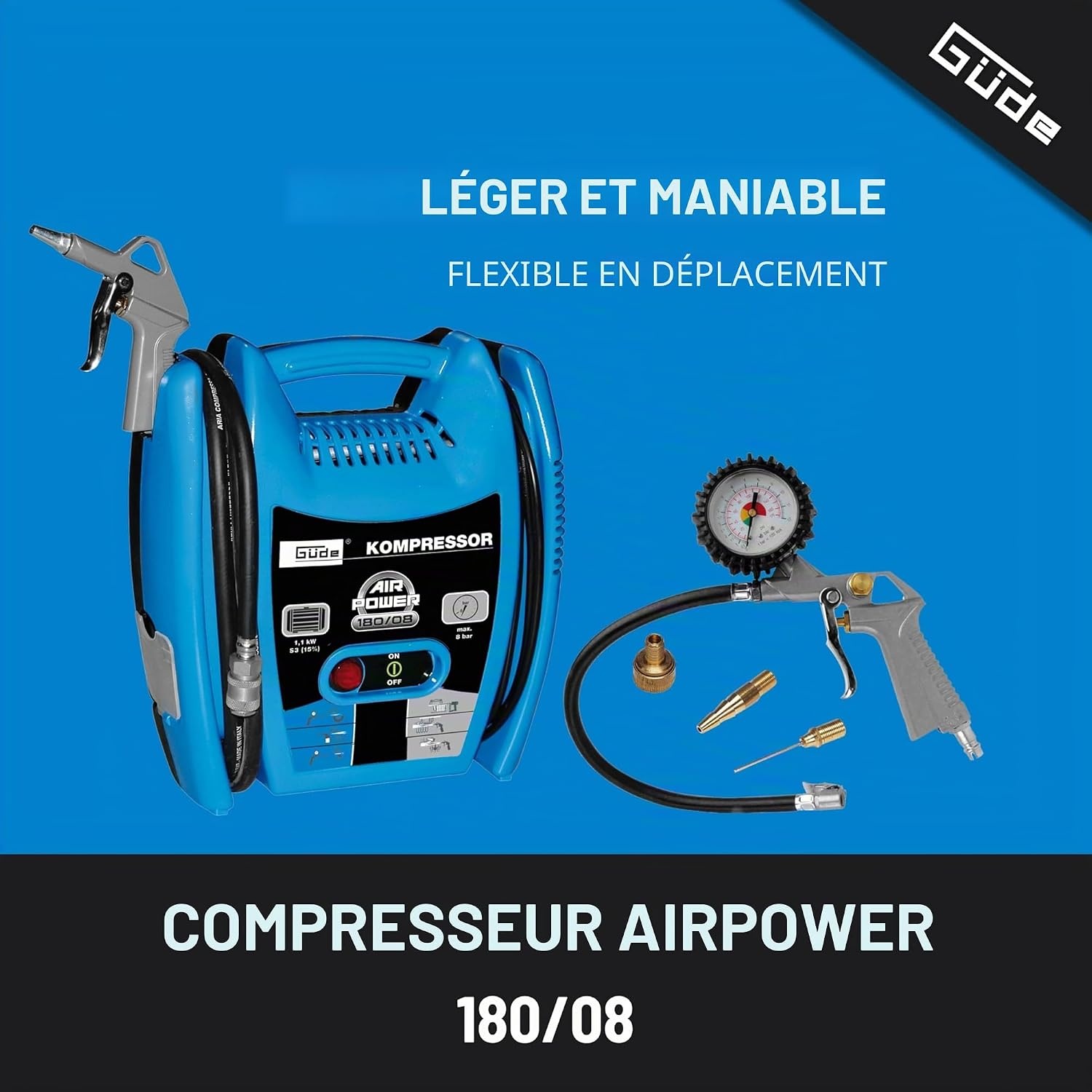 Compresseur d'air portable 180/08 - Kit complet - 34% de remise