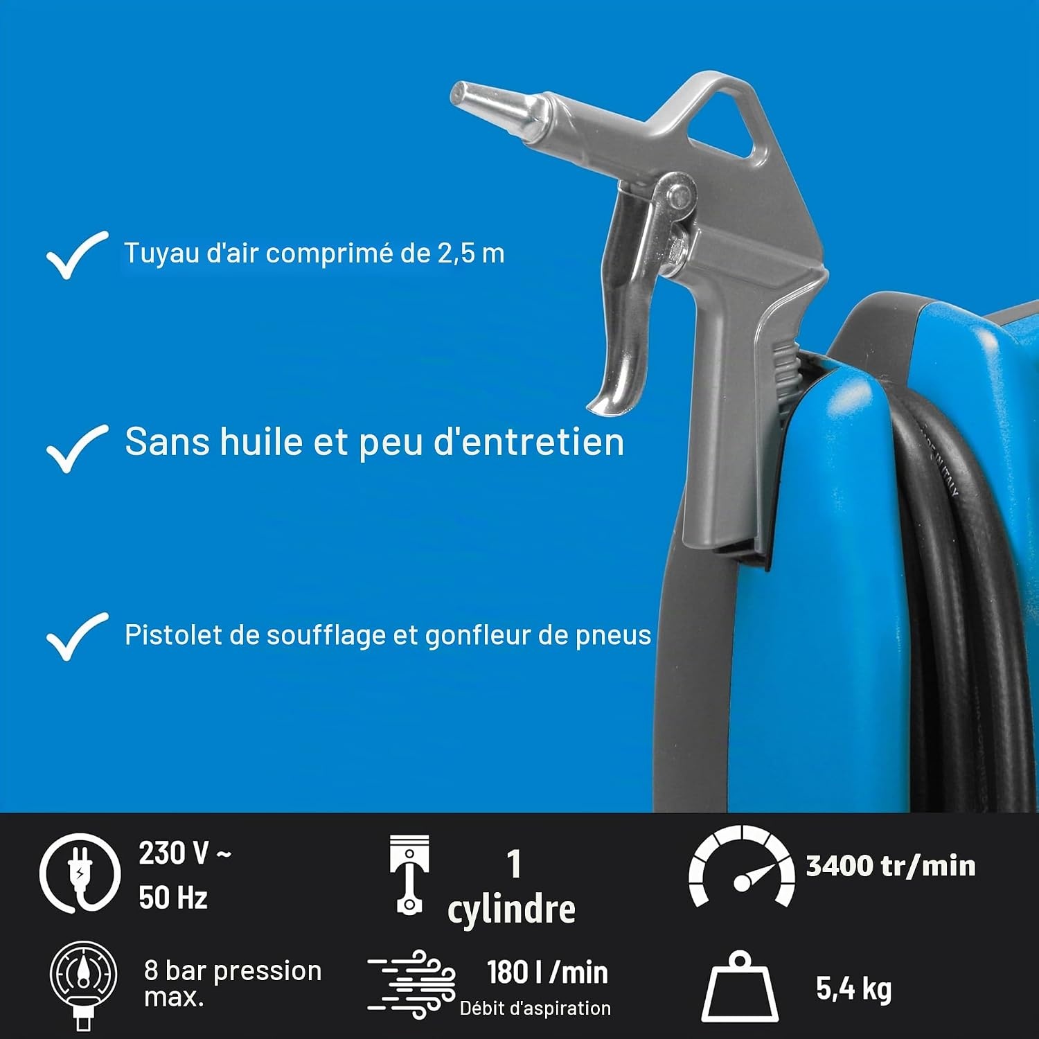 Compresseur d'air portable 180/08 - Kit complet - 34% de remise