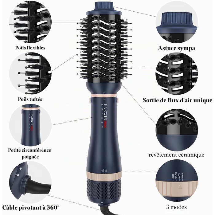 Brosse soufflante 4-en-1 ionique bleue - 1000 W - 34% de remise