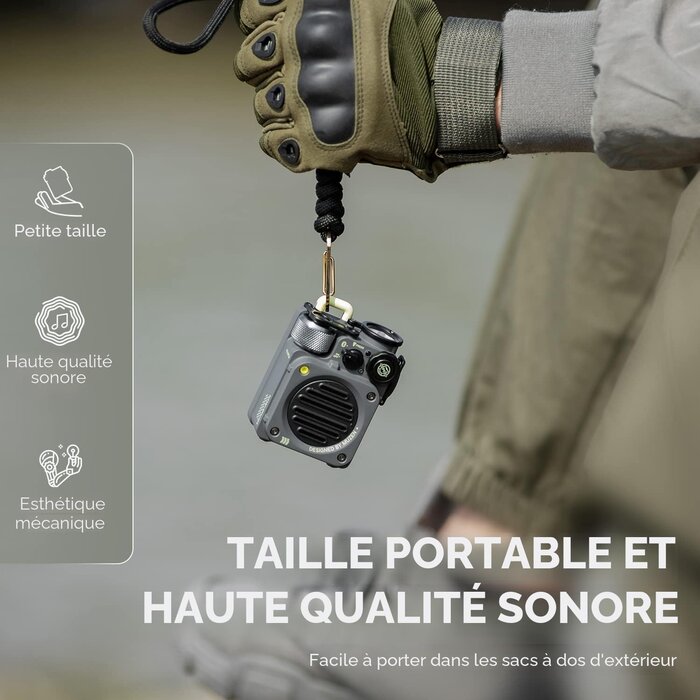 Mini Enceinte Bluetooth Étanche avec Lampe - Gris - 34% de remise