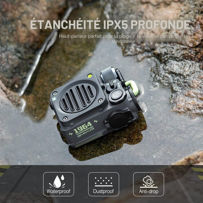 Mini Enceinte Bluetooth Étanche avec Lampe - Gris - 34% de remise