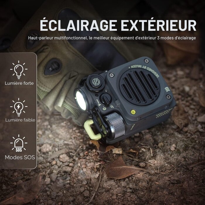 Mini Enceinte Bluetooth Étanche avec Lampe - Gris - 34% de remise
