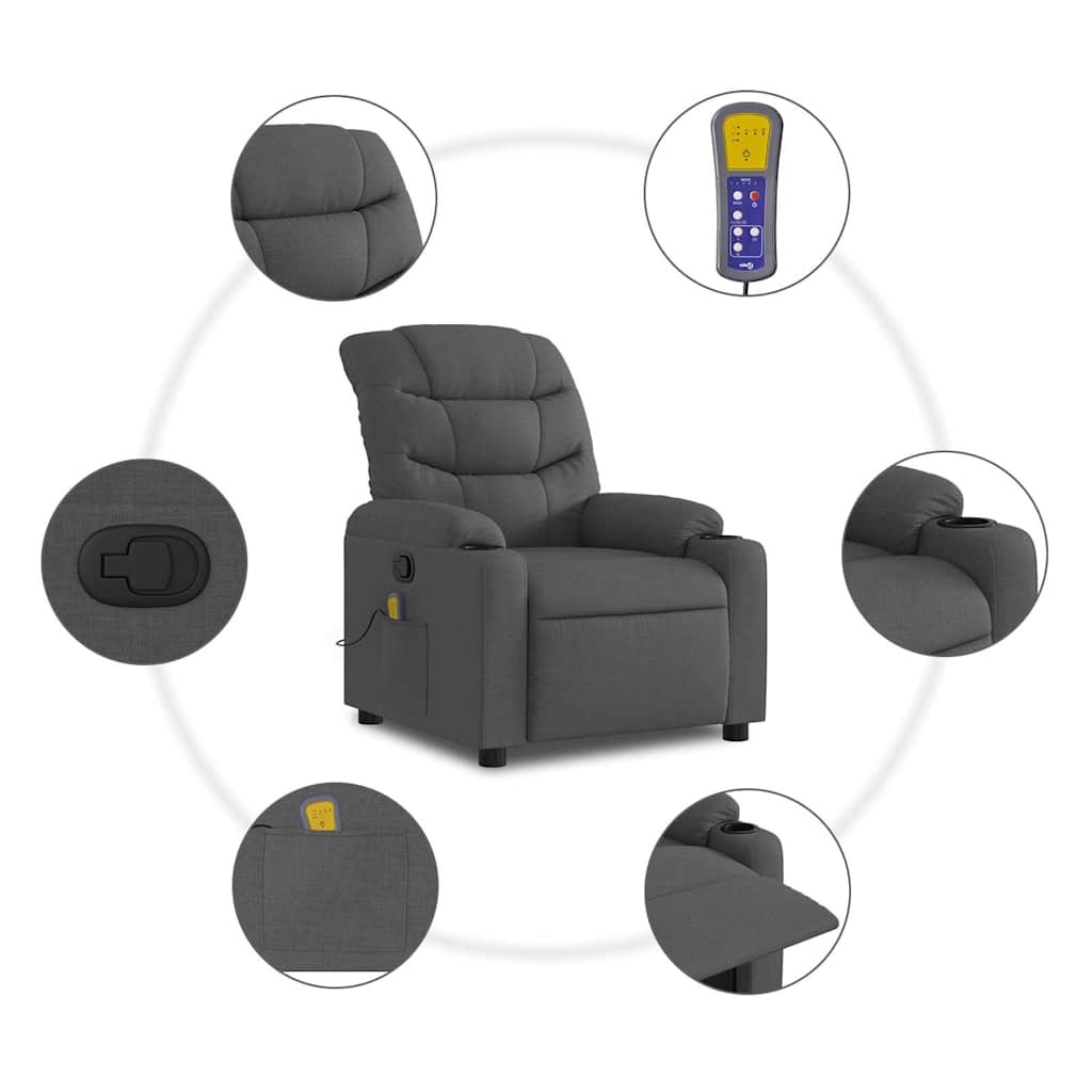 Vidaxl Fauteuil de massage inclinable en tissu gris foncé - 35% de remise