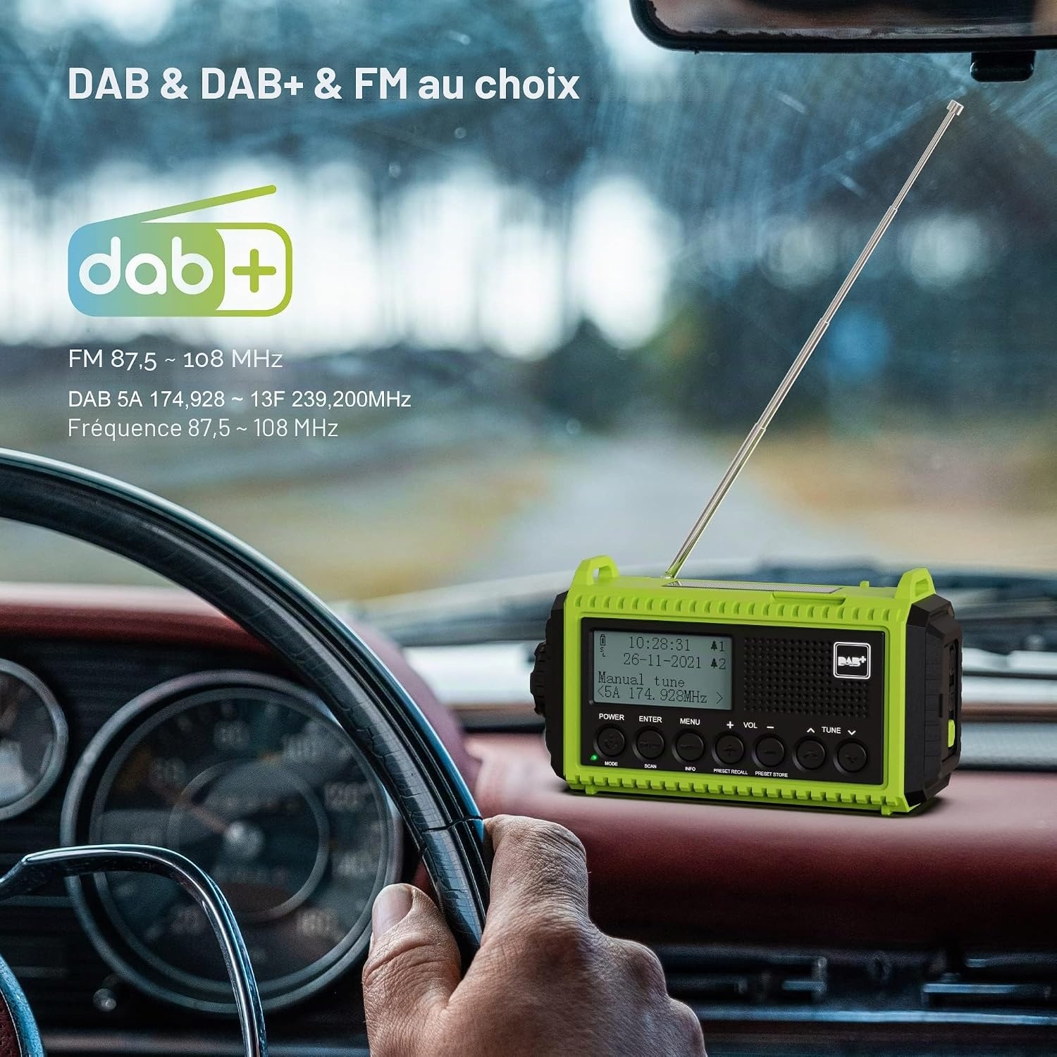 Radio d'urgence solaire DAB+ FM 5000mAh - Vert et noir, Taille S - 33% de remise