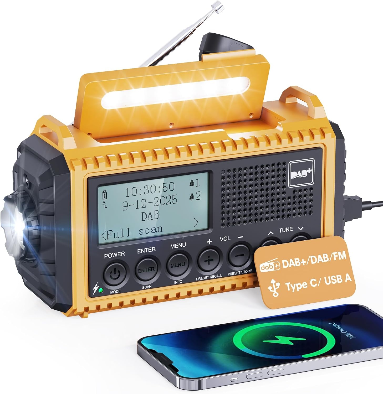 Radio d'urgence solaire DAB+ FM 5000mAh - Vert et noir, Taille S - 33% de remise