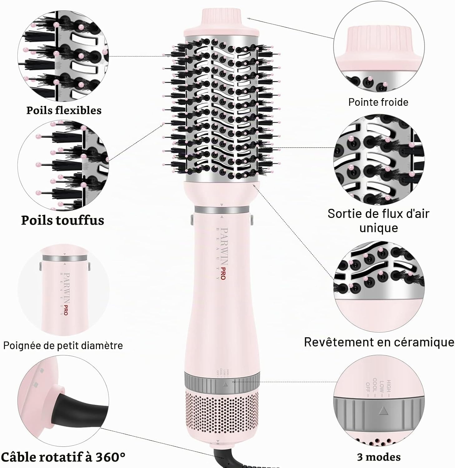Brosse soufflante 4-en-1 1000W - Rose - 33% de remise