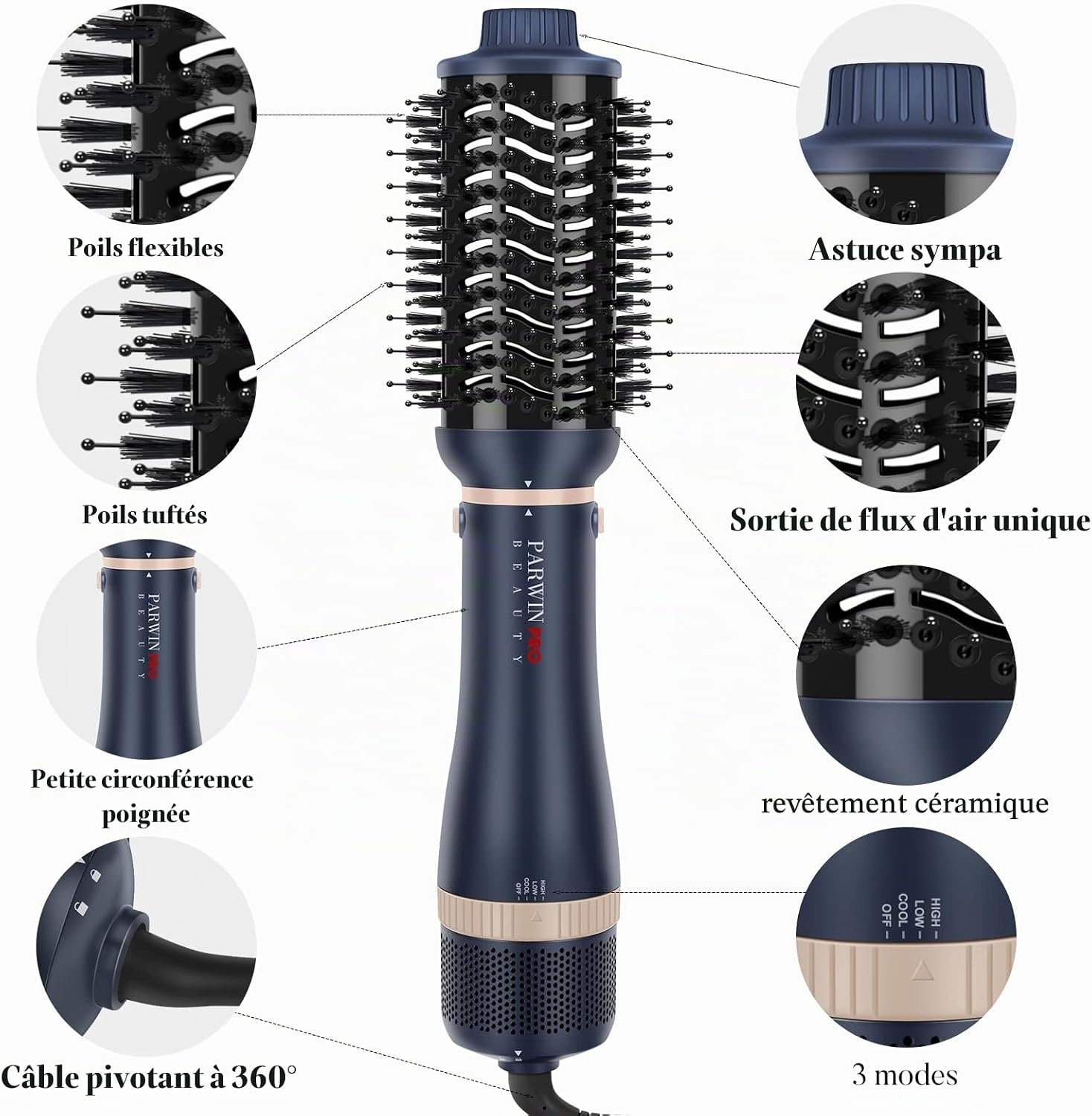Brosse soufflante 4-en-1 - Bleu prussien - 34% de remise