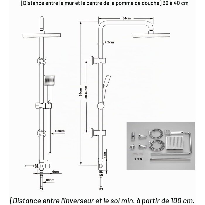 Système de douche inox pomme pluie - 33% de remise