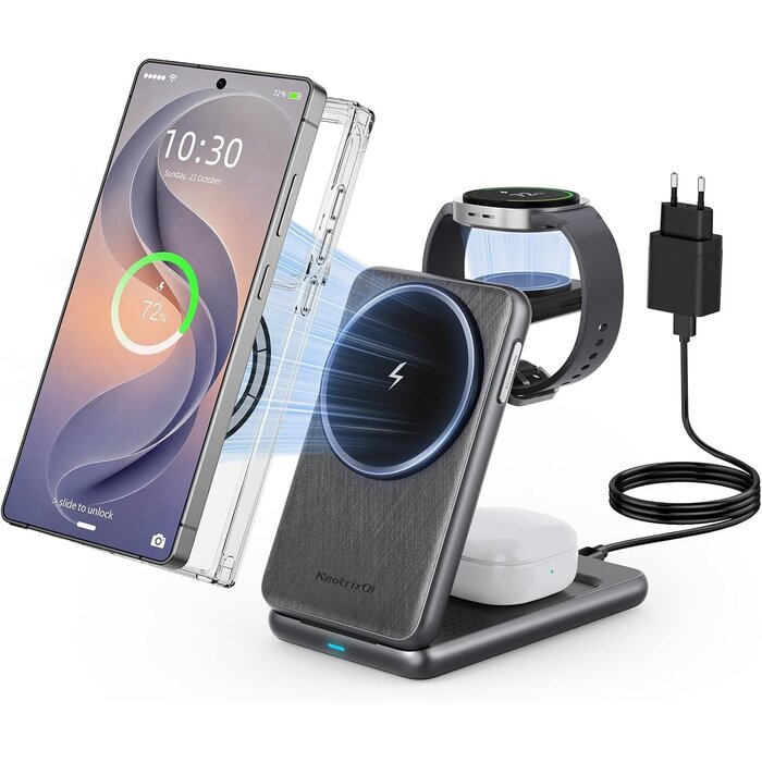 Chargeur sans fil 3-en-1 pliable magnétique Donker grijs taille S - 32% de remise