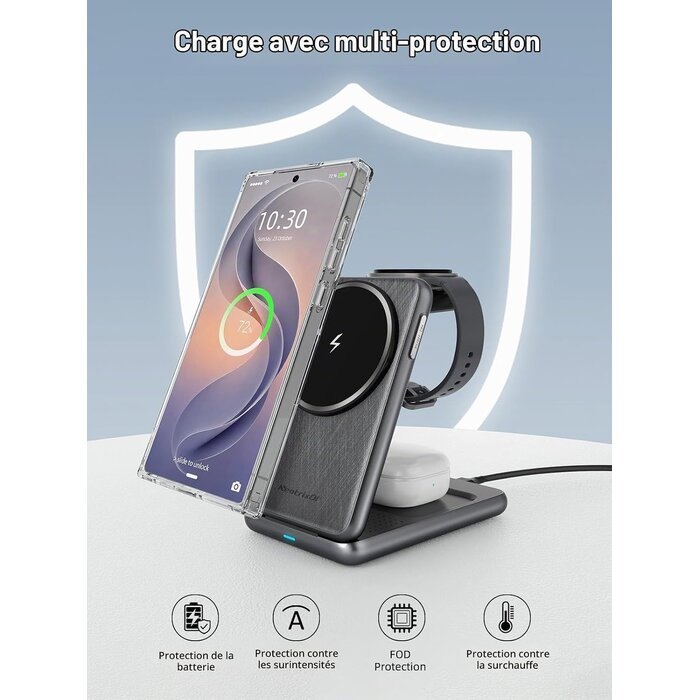 Chargeur sans fil 3-en-1 pliable magnétique Donker grijs taille S - 32% de remise
