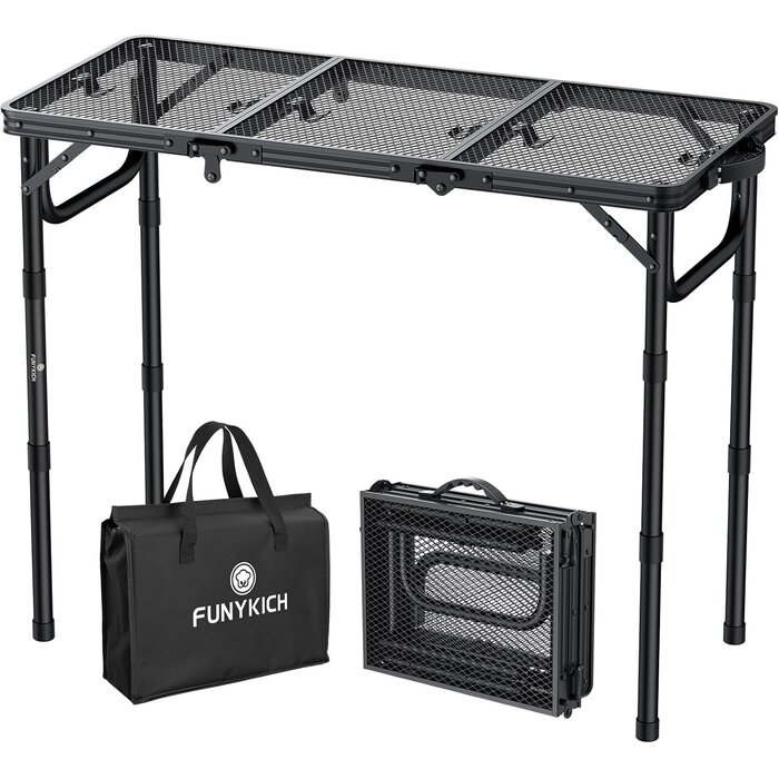 Table de camping pliante 87x40cm - 3 hauteurs - 33% de remise - Noir