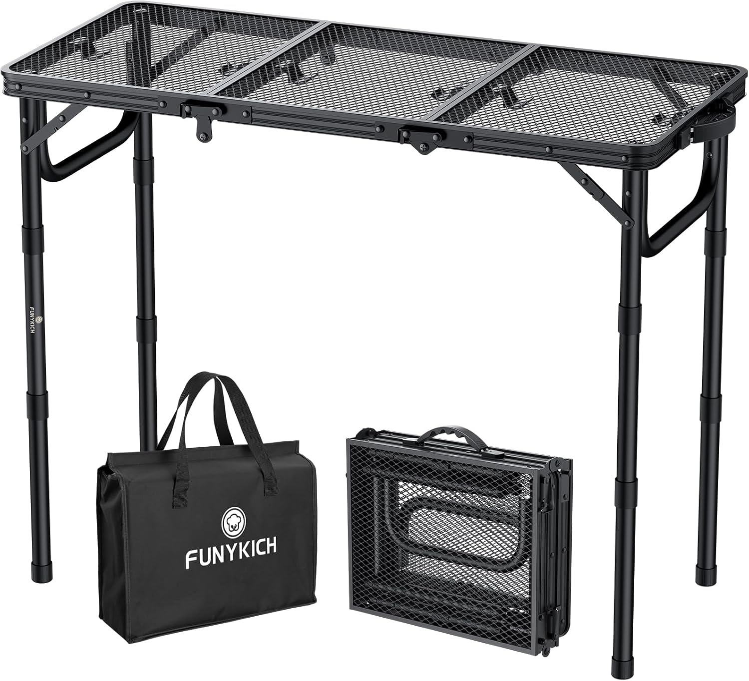 Table de camping pliante 87x40cm - 3 hauteurs - 33% de remise - Noir