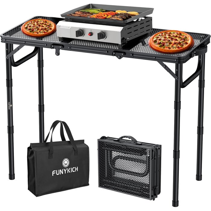 Table de camping pliante 87x40cm - 3 hauteurs - 33% de remise - Noir