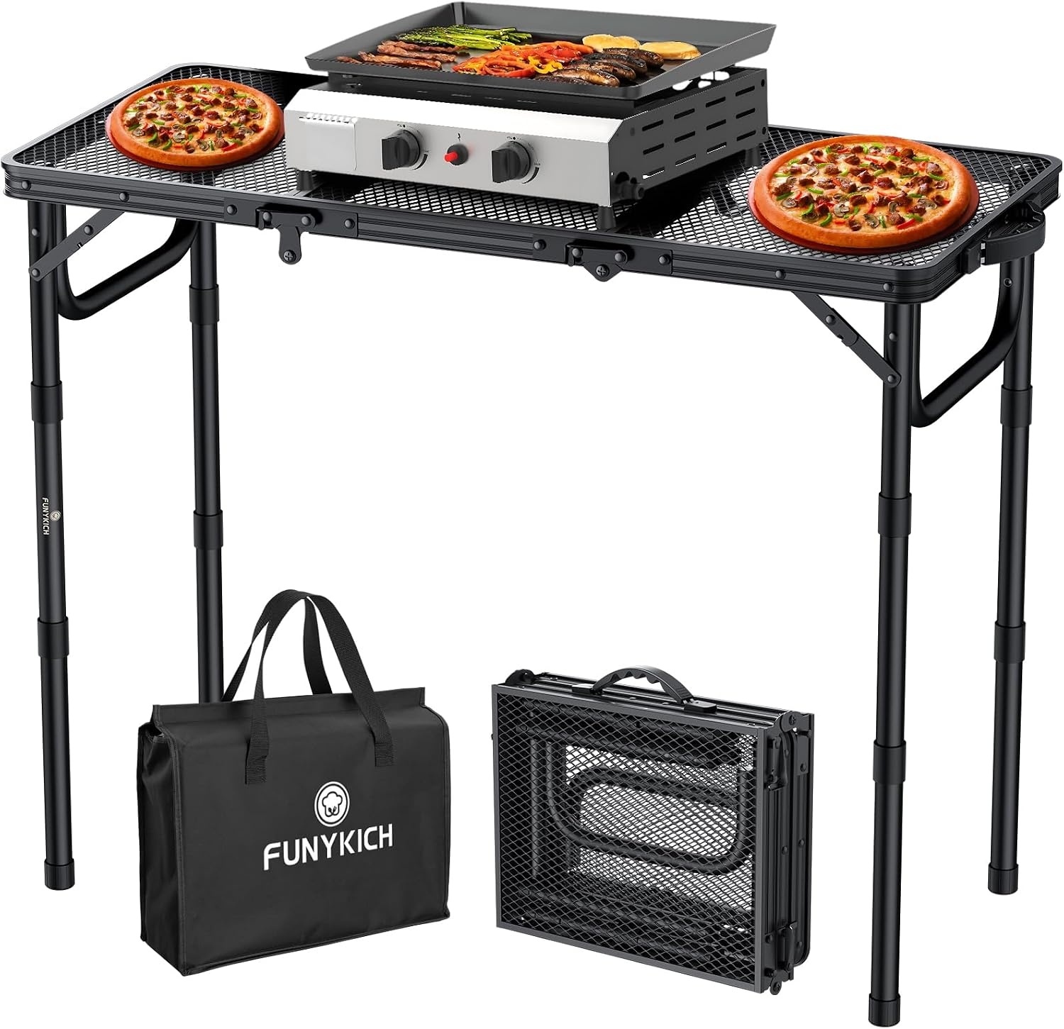 Table de camping pliante 87x40cm - 3 hauteurs - 33% de remise - Noir