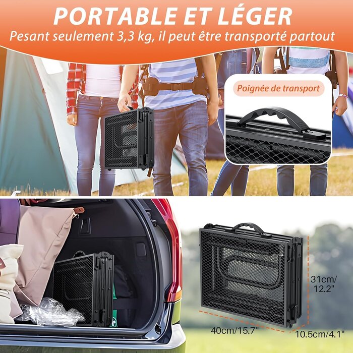 Table de camping pliante 87x40cm - 3 hauteurs - 33% de remise - Noir