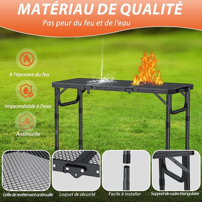 Table de camping pliante 87x40cm - 3 hauteurs - 33% de remise - Noir