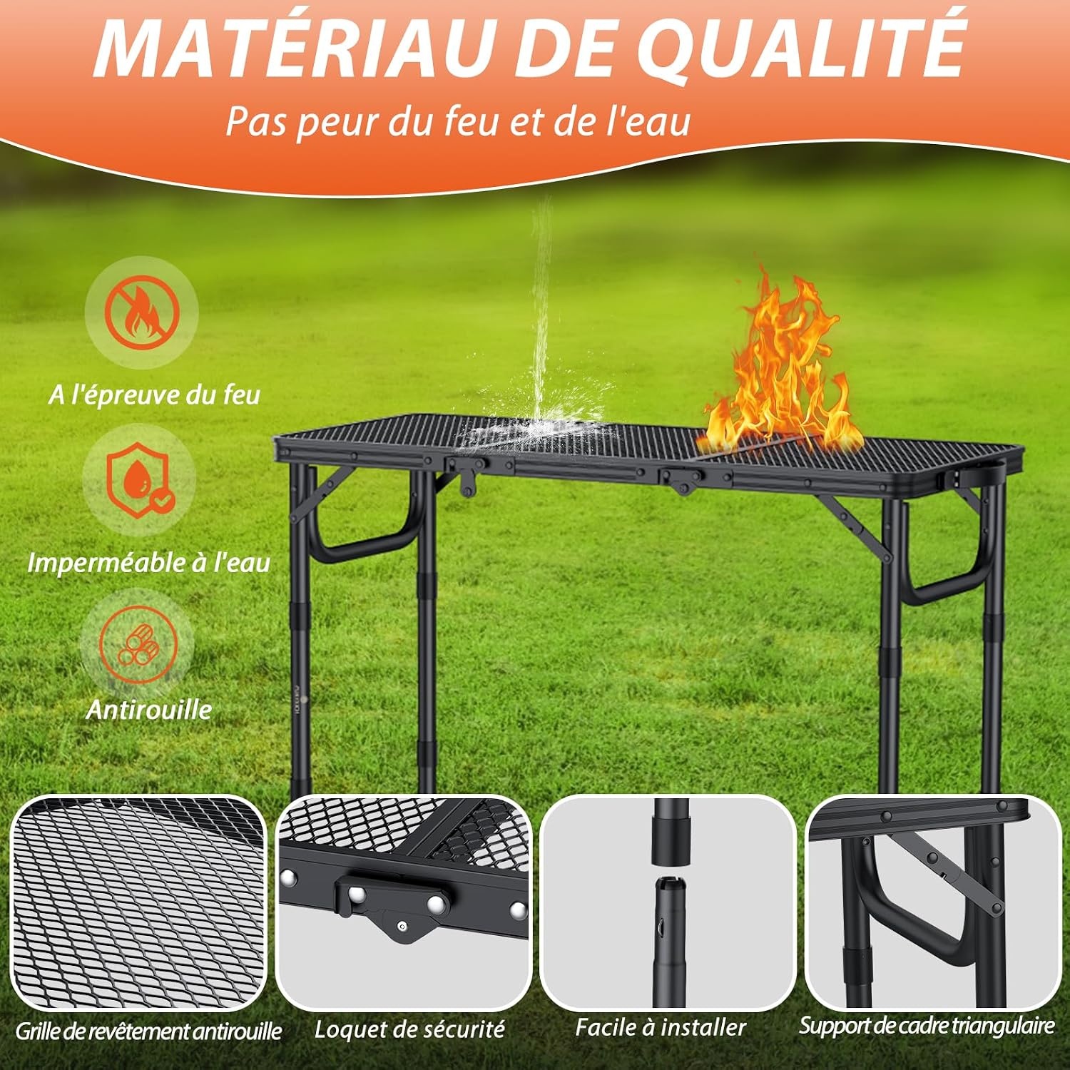 Table de camping pliante 87x40cm - 3 hauteurs - 33% de remise - Noir