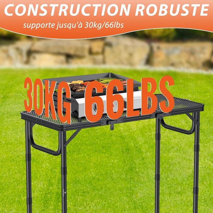 Table de camping pliante 87x40cm - 3 hauteurs - 33% de remise - Noir