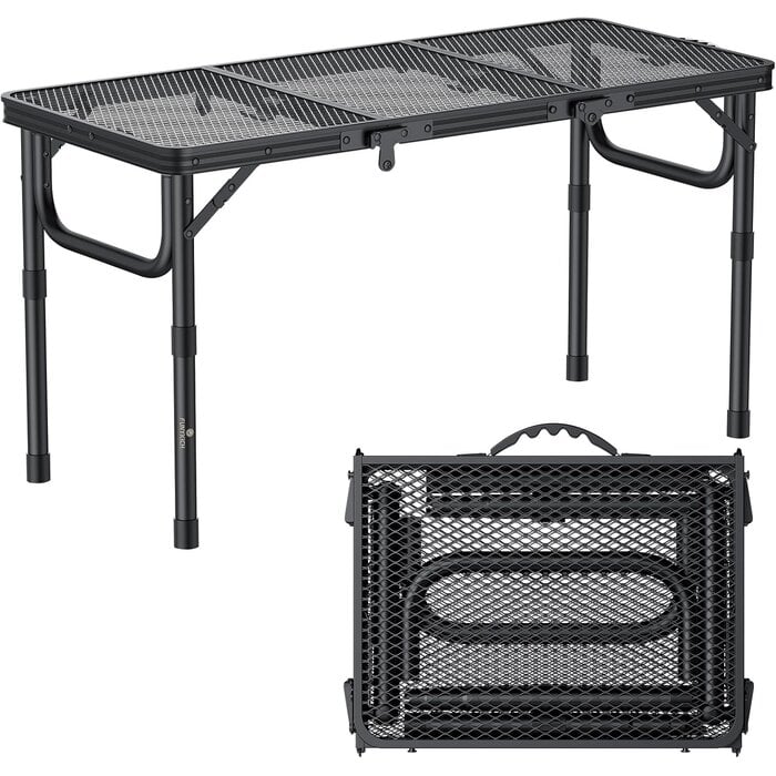 Table de camping pliante 87x40cm - 3 hauteurs - 33% de remise - Noir