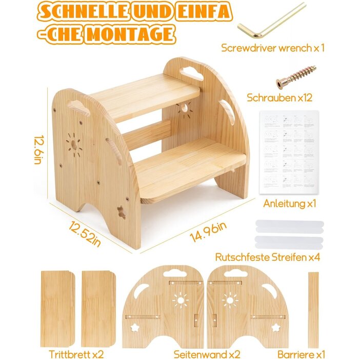 Escabeau enfant 2 marches bois jaune - 27% de remise