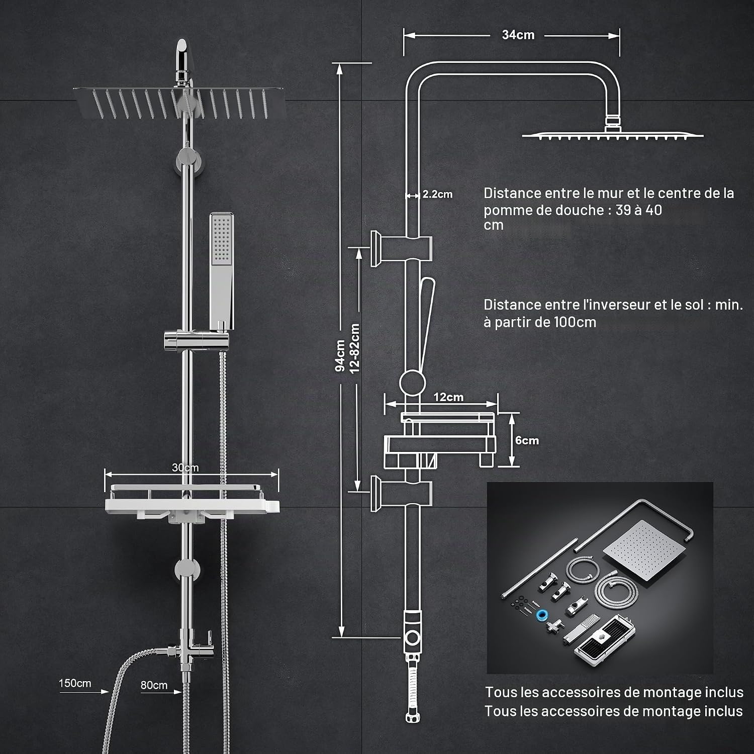 Colonne de douche hydromassante 25x25cm chromée - 33% de remise